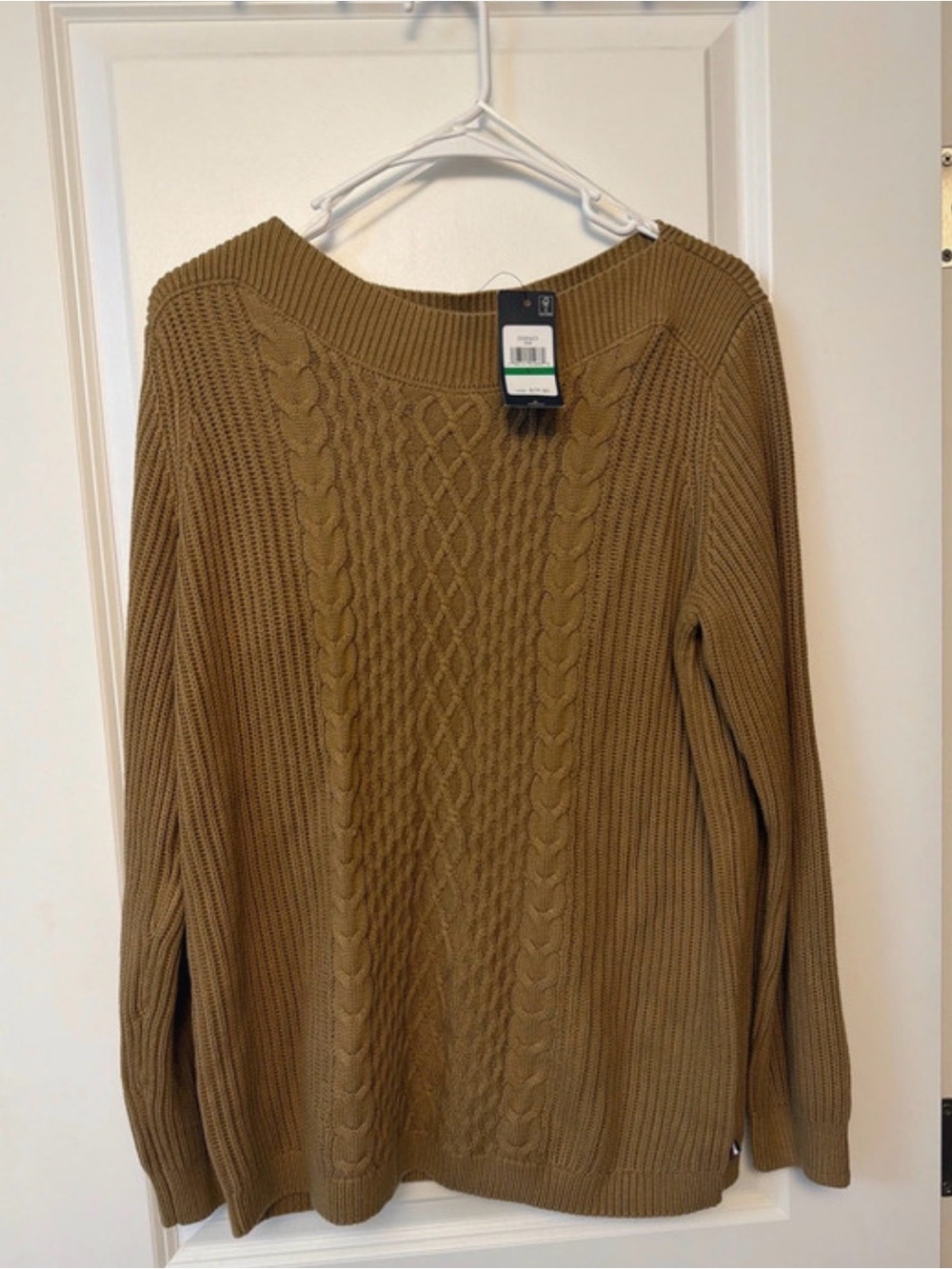 Tommy Hilfiger Cable Knit Scoop Neck Sweater in Camel Brown